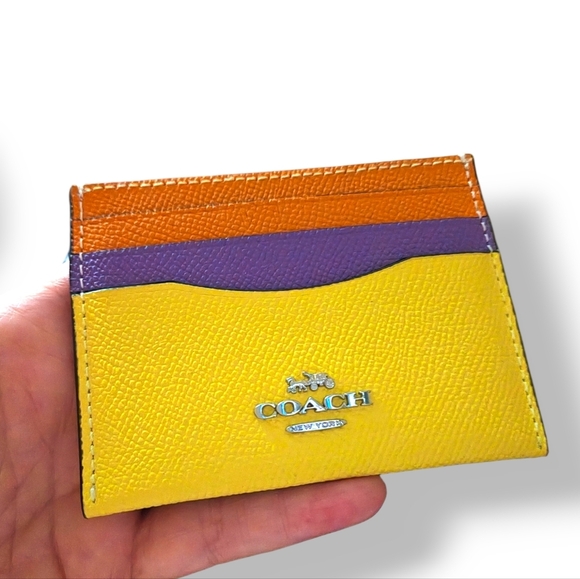 Coach Slim ID Card Case Colorblock Neon Leather Small Wallet - Picture 6 of 6